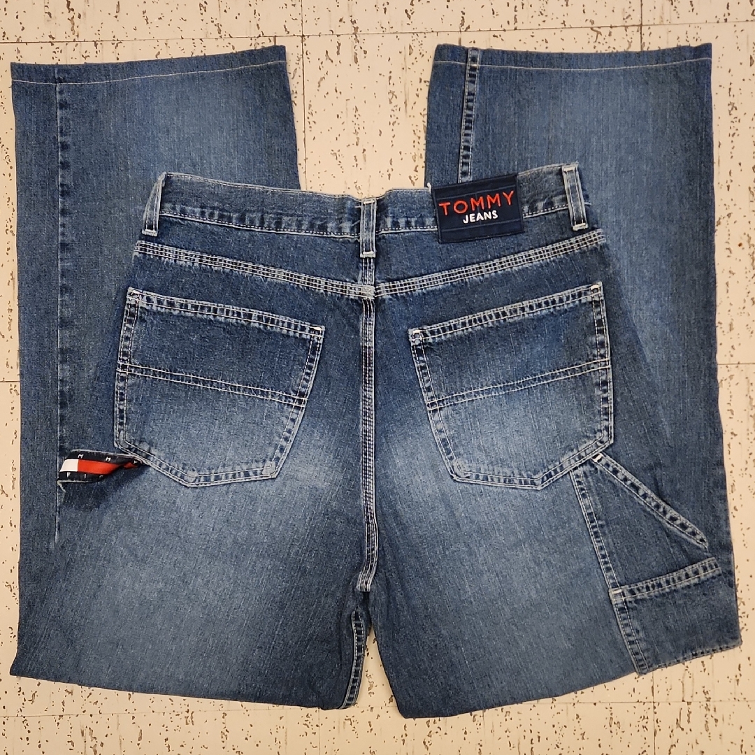 Tommy Hilfiger Blue Multi Pocket Straight Leg Baggy Fit Jeans Vintage 90s